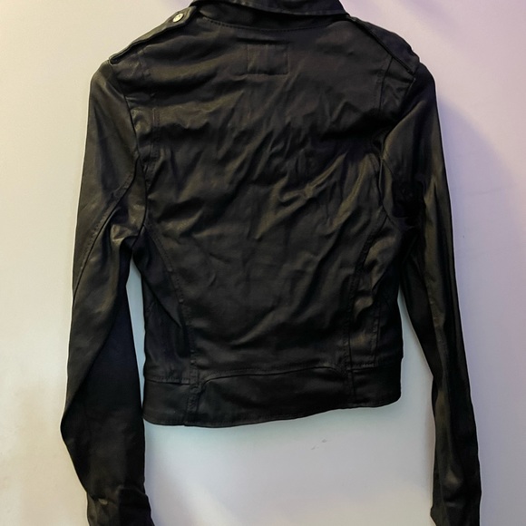 True Religion waxed denim lined black vegan leather black motorcycle jacket xs - Picture 2 of 12